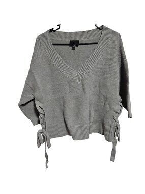 Lumière Gray Knit Sweater Size Medium Pullover Side Tie V-Neck New in Bag